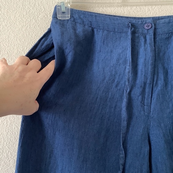 Wide Leg Linen Ankle Pants Pockets Nautical Coastal Lagenlook Casual Blue 12 - Picture 5 of 7